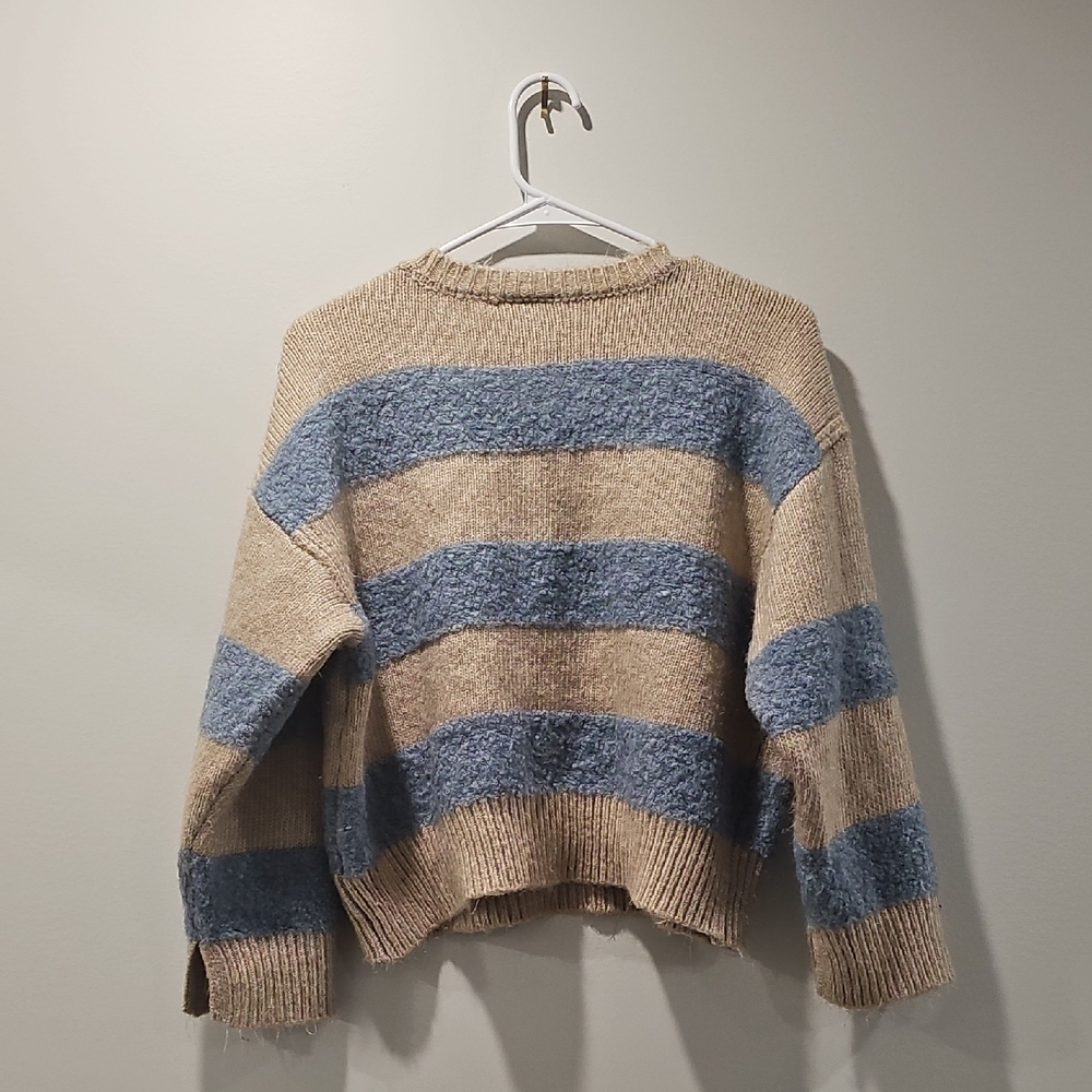 a.n.a Blue and Tan Striped Crew Neck Sweater - Picture 2 of 2